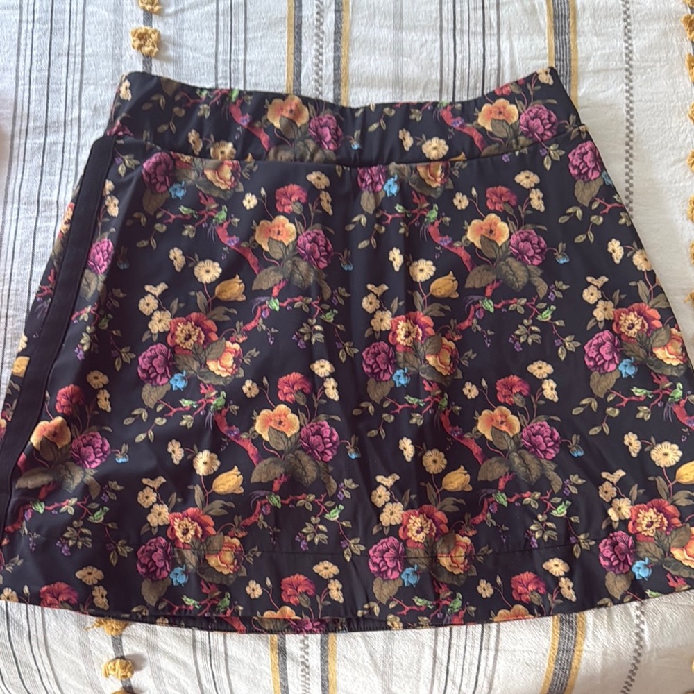 Floral A-Line Skort in Black with Multicolor Blooms